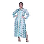 Platinum Καφτάνι - Πουκαμίσα Aqua Με Λευκό Γυναικείο Μακρύ Κουμπιά Free Size - 52516-Q