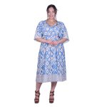 Gomore Φόρεμα Γαλάζιο Με Εκρού Σχέδια Γυναικείο Midi Εβαζέ Τρουακαρ Καθημερινό - 52682-B