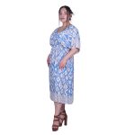 Gomore Φόρεμα Γαλάζιο Με Εκρού Σχέδια Γυναικείο Midi Εβαζέ Τρουακαρ Καθημερινό - 52682-B - Image 2