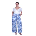 Platinum Παντελόνα Γαλάζια Με Λευκά Floral Γυναικεία Αέρινη & Λάστιχο All Day Free Size - 72512-B