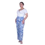 Platinum Παντελόνα Γαλάζια Με Λευκά Floral Γυναικεία Αέρινη & Λάστιχο All Day Free Size - 72512-B - Image 2