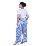 Platinum Παντελόνα Γαλάζια Με Λευκά Floral Γυναικεία Αέρινη & Λάστιχο All Day Free Size - 72512-B - Image 3
