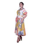 Platinum Φόρεμα Πολύχρωμο Με Σχέδια Γυναικείο Σεμιζιέ Κοντομάνικο Μακρύ Βαμβακολινό - 72503-Z - Image 2