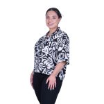 Platinum Πουκάμισο Λευκό Με Μαύρα Σχέδια Γυναικείο Κοντομάνικο Free Size - 72511-WB - Image 2