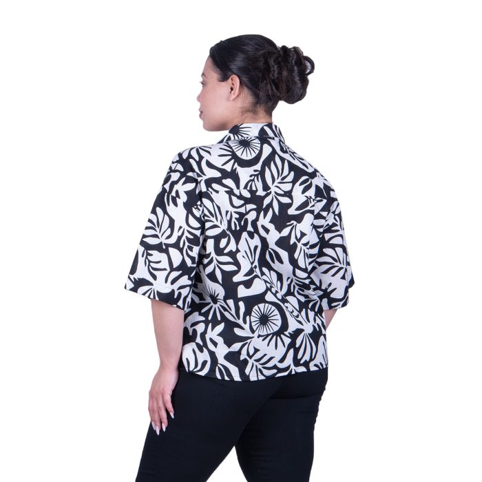 Platinum Πουκάμισο Λευκό Με Μαύρα Σχέδια Γυναικείο Κοντομάνικο Free Size - 72511-WB - Image 3