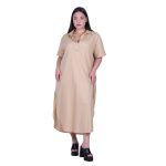 Platinum Φόρεμα - Καφτάνι Μπεζ Γυναικείο Κοντομάνικο Midi Φαρδύ Βαμβακολινό Free Size - 72525-ZBZ - Image 2
