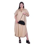 Platinum Φόρεμα - Καφτάνι Μπεζ Γυναικείο Κοντομάνικο Midi Φαρδύ Βαμβακολινό Free Size - 72525-ZBZ