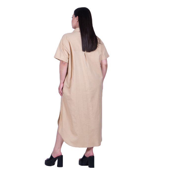 Platinum Φόρεμα - Καφτάνι Μπεζ Γυναικείο Κοντομάνικο Midi Φαρδύ Βαμβακολινό Free Size - 72525-ZBZ - Image 5