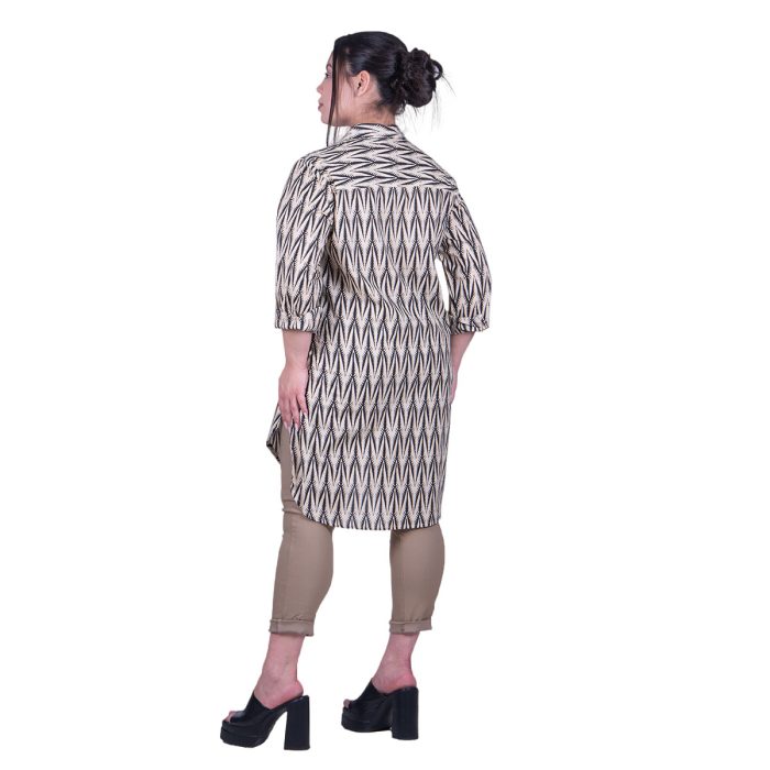 Platinum Πουκαμίσα Εκρού - Μαύρο Γυναικεία Με Γιακά Και Κουμπιά Μακρυμάνικη Free Size - 72551-72 - Image 3