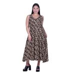 Platinum Φόρεμα Μαύρο Με Εκρού Boho Γυναικείο Αμάνικο Μακρύ Εβαζέ Free Size - 72558-75Z