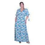 Platinum Φόρεμα - Καφτάνι Τυρκουάζ Με Εκρού Γυναικείο Ζαπονέ Με Ζώνη Free Size - 82548-82DZ