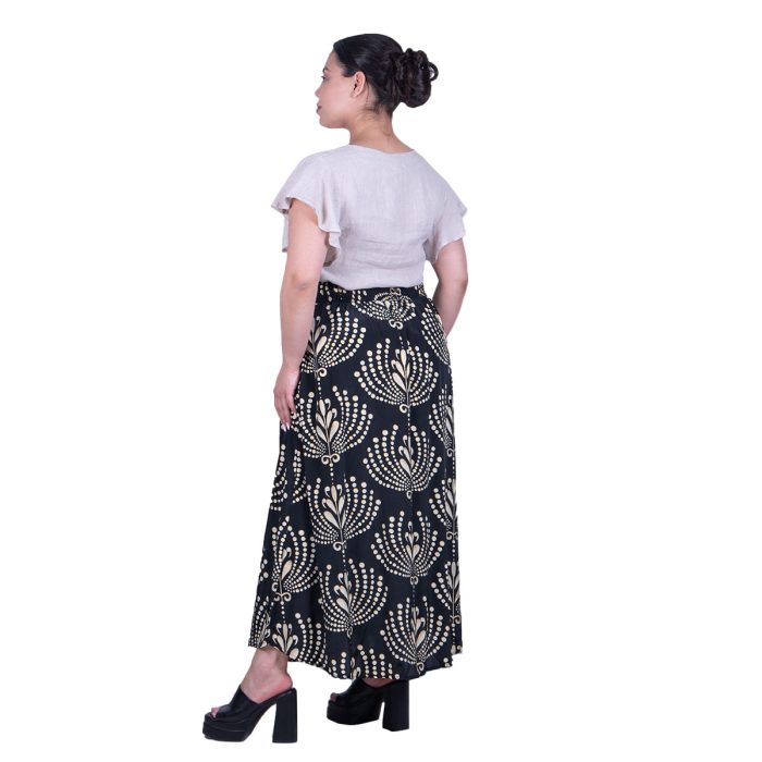 Platinum Φούστα Μαύρη Γυναικεία Με Εκρού Boho Σχέδια Μακριά Εβαζέ Free Size - 82552-BC - Image 3