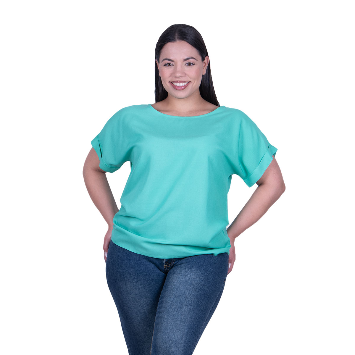 9349-AQ Platinum Μπλούζα Aqua Γυναικεία Κοντομάνικη Ζαπονέ All Day Free Size - 9349-AQ - Image 1