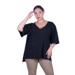 Fairyland Μπλούζα Μαύρη Γυναικεία Κοντομάνικη Ασύμμετρη Φαρδιά All Day Free Size - FM-8546-BC