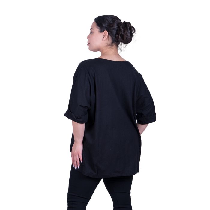 Fairyland Μπλούζα Μαύρη Γυναικεία Κοντομάνικη Ασύμμετρη Φαρδιά All Day Free Size - FM-8546-BC - Image 3