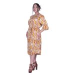 Gomore Φόρεμα Ώχρα Με Εμπριμέ Γυναικείο Midi Εβαζέ Με Ζώνη Τρουακαρ All Day - GM-52671-C - Image 2