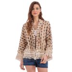 Platinum Σακάκι Μπεζ Γυναικείο Casual Κοντό Με Γήινα Ανάγλυφα Σχέδια All Day Free Size - NA-18-J