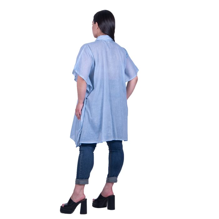 Platinum Πουκαμίσα Γαλάζια Γυναικεία Με Κουμπιά & Κεντητά Σχέδια Free Size - KU-52410-Z - Image 3