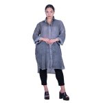 Platinum Καφτάνι - Πουκαμίσο Γκρι Γυναικείο Με Κουμπιά Πετροπλυμένο Free Size - KU-52502-G