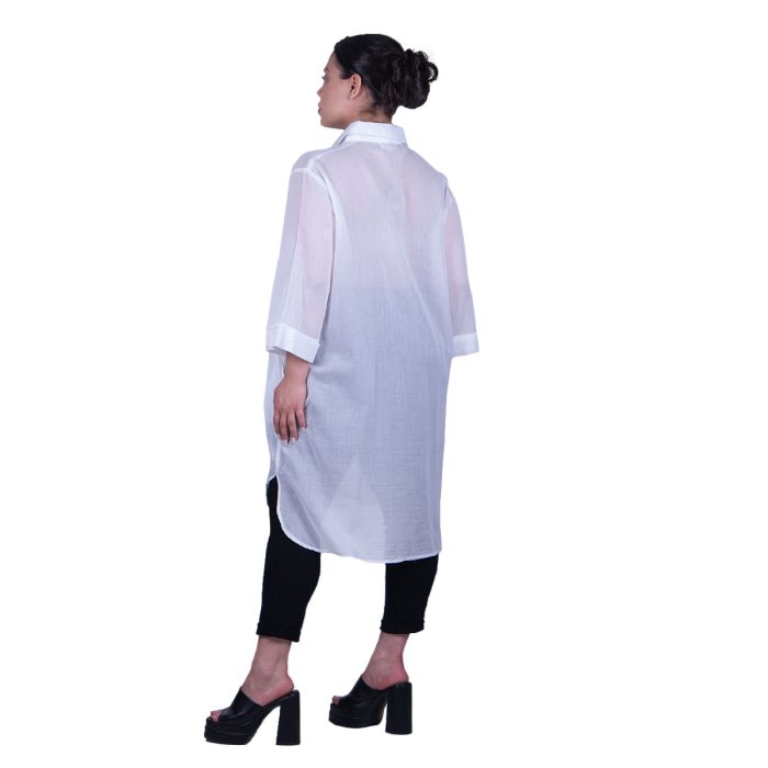 Platinum Καφτάνι - Πουκαμίσο Λευκή Γυναικείο Με Κουμπιά Πετροπλυμένο Free Size - KU-52502-W - Image 3