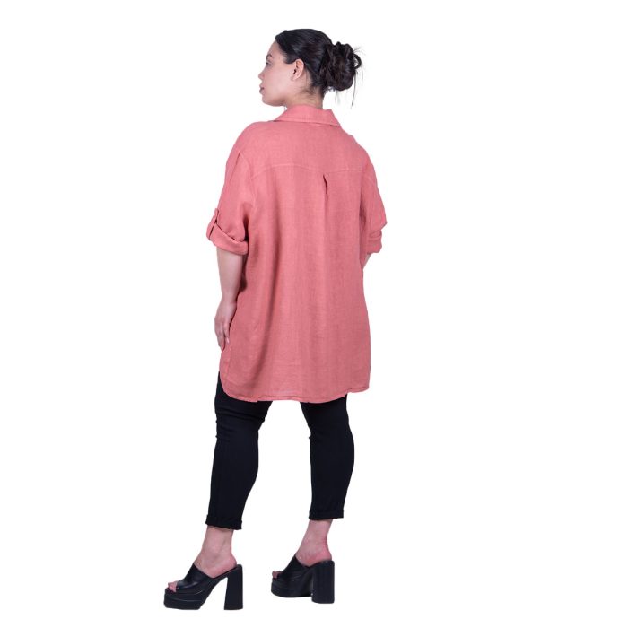Platinum Πουκαμίσα Terracotta Γυναικεία Μακριά Λινή Με Κουμπιά All Day Free Size - LN-125-BR - Image 3