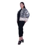 Platinum Σακάκι Εκρού Γυναικείο Casual Κοντό Με Μαύρα Ζακάρ Σχέδιο Free Size - NA-10-JBC - Image 2