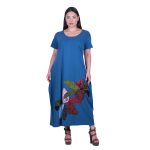 Platinum Φόρεμα Μπλε Ρουά Γυναικείο Απλικέ Μακρύ ''Λουλούδια Patchwork'' All Day - S-106-BL