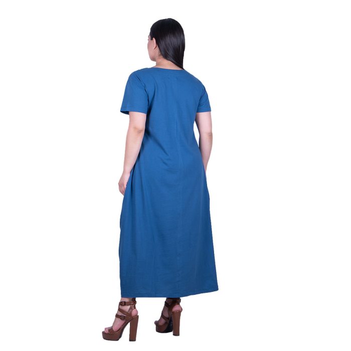 Platinum Φόρεμα Μπλε Ρουά Γυναικείο Απλικέ Μακρύ ''Λουλούδια Patchwork'' All Day - S-106-BL - Image 4