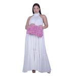 Platinum Φόρεμα Λευκό Γυναικείο Με Παρτούς Ώμους Δέσιμο Στο Λαιμό Χυτό Μaxi Ρομαντικό Free Size - SAR-62402-WD