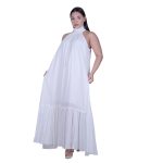 Platinum Φόρεμα Λευκό Γυναικείο Με Παρτούς Ώμους Δέσιμο Στο Λαιμό Χυτό Μaxi Ρομαντικό Free Size - SAR-62402-WD - Image 3