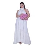 Platinum Φόρεμα Λευκό Γυναικείο Με Παρτούς Ώμους Δέσιμο Στο Λαιμό Χυτό Μaxi Ρομαντικό Free Size - SAR-62402-WD - Image 6