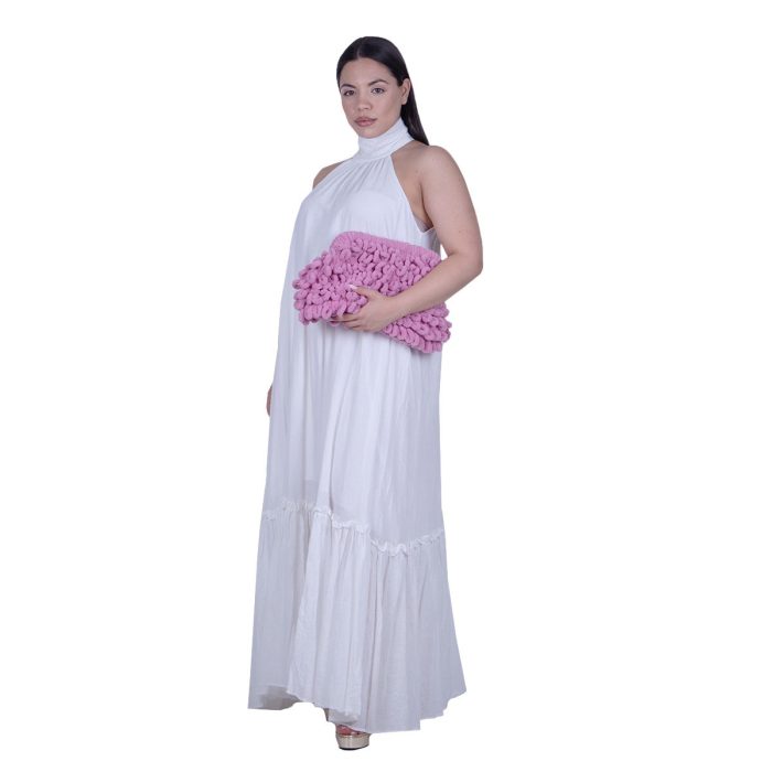 Platinum Φόρεμα Λευκό Γυναικείο Με Παρτούς Ώμους Δέσιμο Στο Λαιμό Χυτό Μaxi Ρομαντικό Free Size - SAR-62402-WD - Image 7