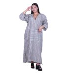 Platinum Φόρεμα - Καφτάνι Γκρι Με Λευκό Ριγέ Γυναικείο Mακρύ Casual Με Κουκούλα Free Size - 12-MG