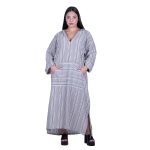 Platinum Φόρεμα - Καφτάνι Γκρι Με Λευκό Ριγέ Γυναικείο Mακρύ Casual Με Κουκούλα Free Size - 12-MG - Image 2
