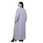 Platinum Φόρεμα - Καφτάνι Γκρι Με Λευκό Ριγέ Γυναικείο Mακρύ Casual Με Κουκούλα Free Size - 12-MG - Image 4