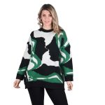 Platinum Μπλούζα Πράσινη Με Μαύρο Και Λευκό Σχέδιο Γυναικεία Πλεκτή Casual Free Size - 3226-GR