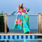 Platinum Φόρεμα Aqua Με Πολύχρωμα & Θαλασσινά Print Γυναικείο Μακρύ Με Κουμπιά Μεταξωτό All Day - 424122