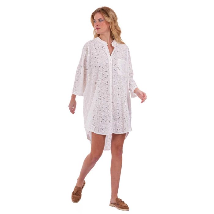 Platinum Πουκαμίσα - Καφτάνι Λευκή Γυναικεία Μακριά Κιπούρ Με Κουμπιά Free Size - 42564-W