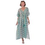 Platinum Καφτάνι Aqua Με Λευκό & Χρυσό Γυναικείο Μακρύ Free Size - 52515-Q