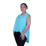 Platinum Πουκάμισο Τυρκουάζ Γυναικείο Αμάνικο Ασύμμετρο Casual All Day - 6658-TR