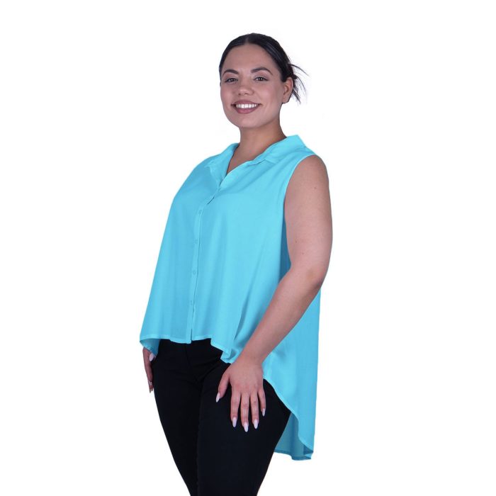 Platinum Πουκάμισο Τυρκουάζ Γυναικείο Αμάνικο Ασύμμετρο Casual All Day - 6658-TR