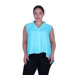 Platinum Πουκάμισο Τυρκουάζ Γυναικείο Αμάνικο Ασύμμετρο Casual All Day - 6658-TR - Image 6