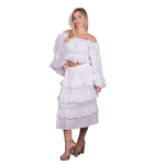Platinum Φούστα Λευκή Γυναικεία Girly Mε Σειρές Βολάν Midi Free Size - SAR-62105-W - Image 2