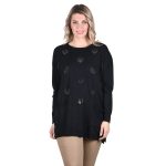 Platinum Μπλούζα Μαύρη Γυναικεία Μακρυμάνικη Με Τσέπες Καθημερινή ''Καρδιές Strass''-1029-J-BC