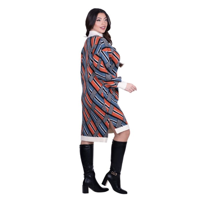 Platinum Φόρεμα Μπλε - Εκάι Γυναικείο Με Σχέδια Πλεκτό Midi Casual All Day Free Size - 228-42-FS - Image 5