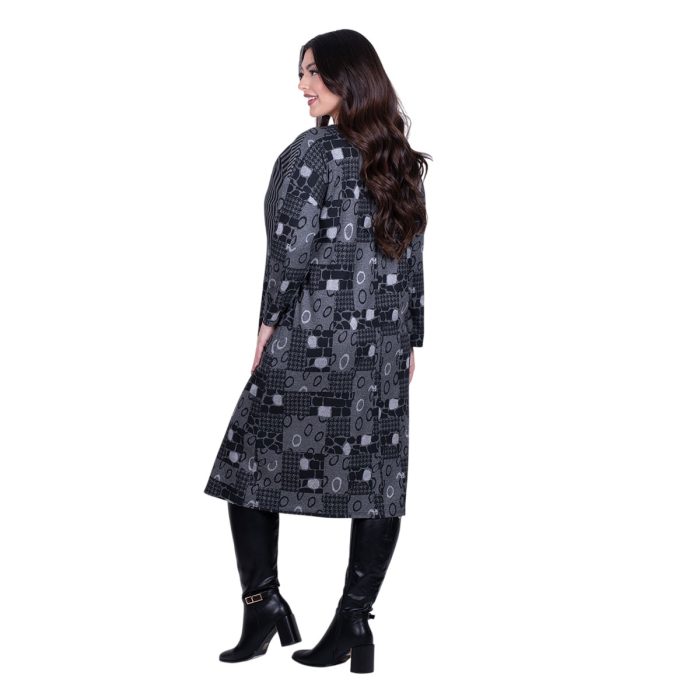 Platinum Φόρεμα Μαύρο - Γκρι Γυναικείο Μidi Με Γεωμετρικά All Day Free Size - FS-39194 - Image 4