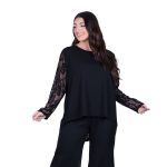 Gomore Μπλούζα Μαύρη Με Δαντέλα Γυναικεία Μακρυμάνικη Ασύμμετρη All Day - GM-24910