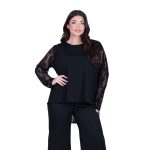 Gomore Μπλούζα Μαύρη Με Δαντέλα Γυναικεία Μακρυμάνικη Ασύμμετρη All Day - GM-24910 - Image 2