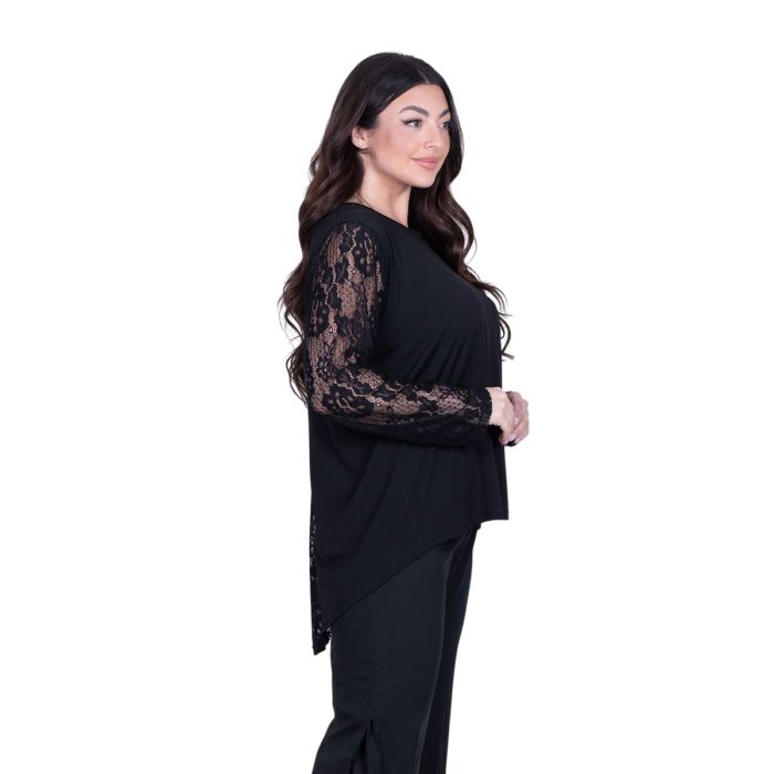 Gomore Μπλούζα Μαύρη Με Δαντέλα Γυναικεία Μακρυμάνικη Ασύμμετρη All Day - GM-24910 - Image 3