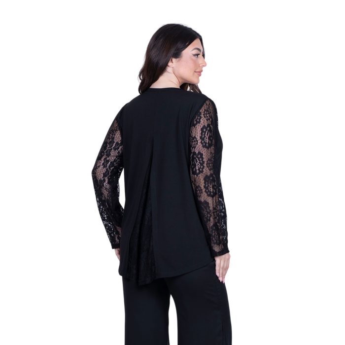 Gomore Μπλούζα Μαύρη Με Δαντέλα Γυναικεία Μακρυμάνικη Ασύμμετρη All Day - GM-24910 - Image 4